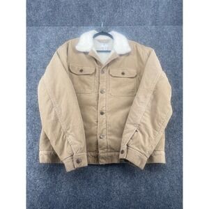 HM Corduroy Trucker Jacket Sherpa Lined Tan Beige Mens Size Large Button Up Coat